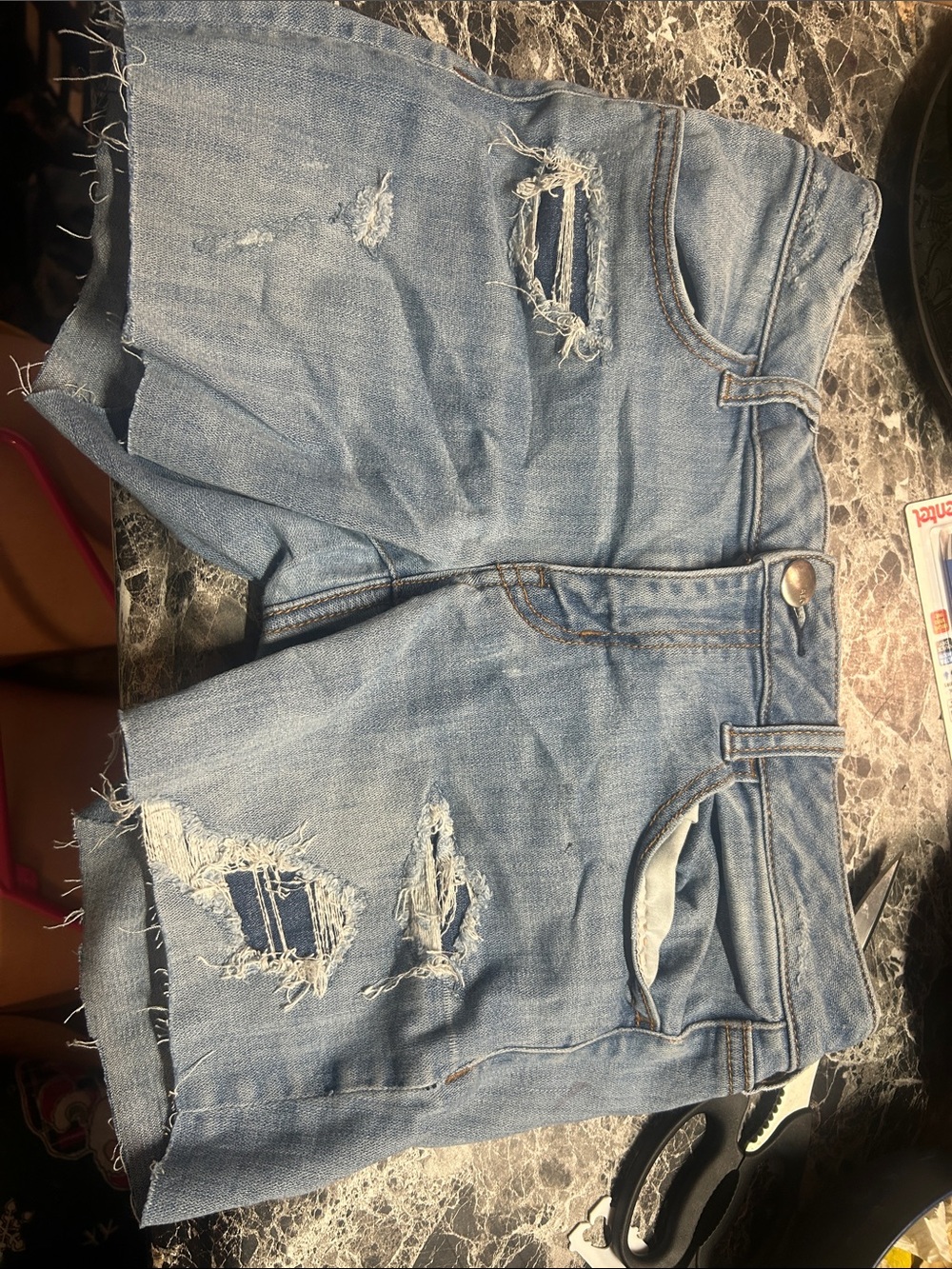 American Eagle Outfitters Light Blue Distressed Denim Shorts